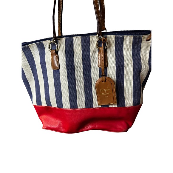 Dooney & Bourke Handbags - Dooney & Bourke Womens Leather Striped Dual Handle Shoulder Tote Bag Large